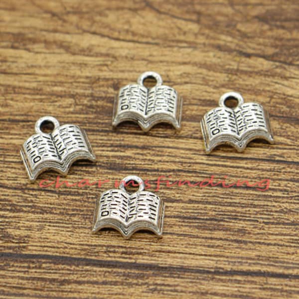 50pcs Mini Livre Charmes Lecture Charme Antique Argent Ton 12x11mm cf0511