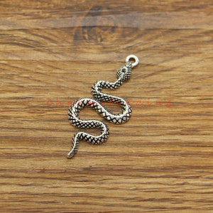 May include: Silver snake charm featuring a detailed, textured design. The snake is coiled in a classic S-shape with a loop at the top for attaching to jewellery.