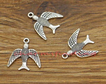 25pcs Bird Charms Swallow Charms Antique Silver Tone 21x20mm cf1625