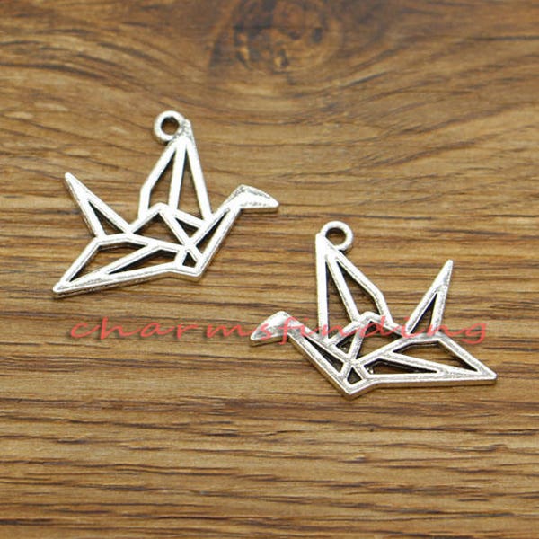 20pcs Crane Charm 3D Origami Bird Charms Antique Silver Tone 30x23mm cf3305