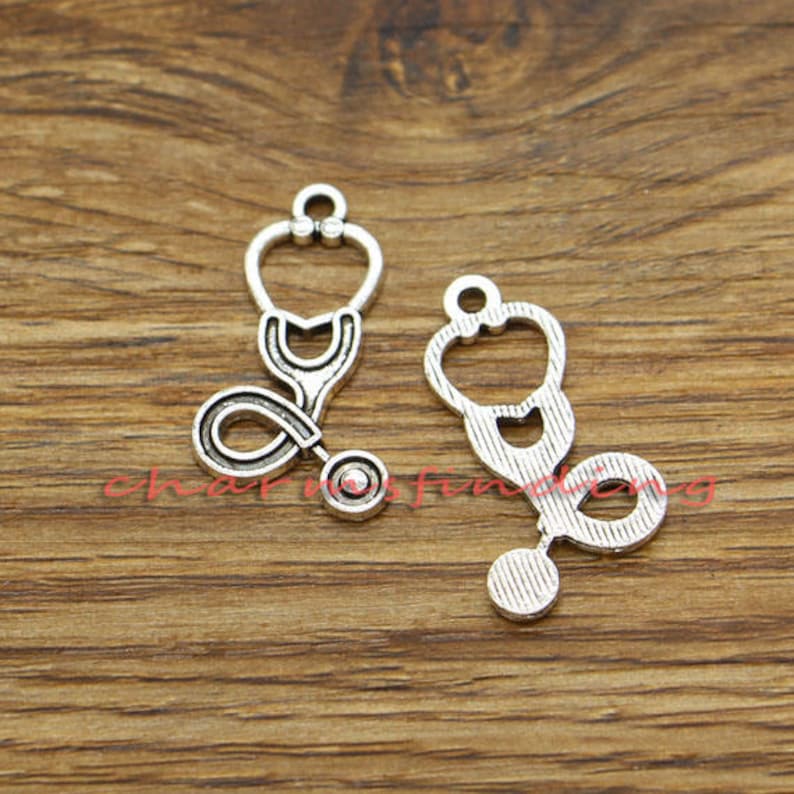 25pc Stethoscope Charms Medical Charm Antique Silver Tone Etsy