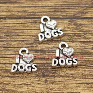 20 Stück Ich liebe Hund Charms Tier Charme Antik Silber Ton 13 x 14 mm sf2586
