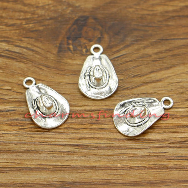 20pcs Cowboy Hat Charms Cowgirl Hat Charm Antique Silver Tone 21x13mm cf1623