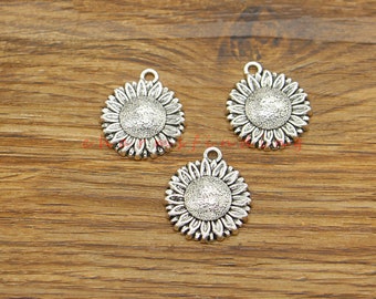 10pcs Large Sunflower Charms Pendant Diy Jewelry Making Antique Silver Tone 20x23mm cf4920