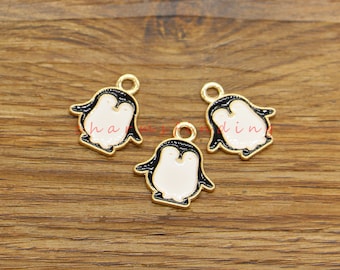 10pcs Penguin Charms Animal Charms Gold Plated Tone Esmalte Charms 19x21mm cf4800