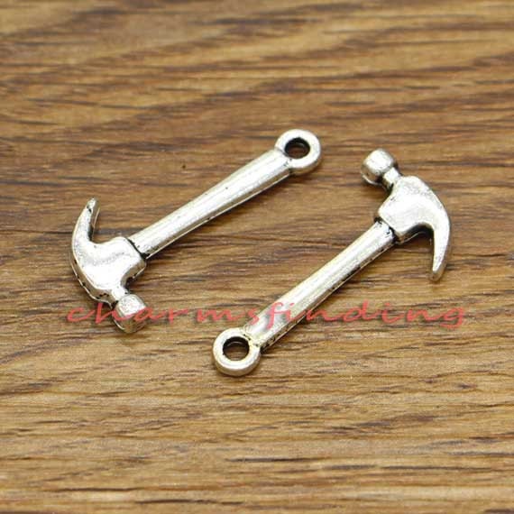 20pcs Hammer Charms Double Sided Tool Charms Antique Silver Tone 30x16mm cf0268 20pcs Hammer Charms Double Sided Tool Charms Antique Silver Tone 30x16mm cf0268