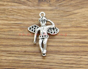 5pcs Gran Niño Ángel Charms Colgante Fairy Charm Antique Silver Tone 37x25x6mm cf4283
