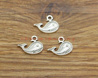 30pcs Whale Charms Marine Life Sea Ocean Bulk Charms Antique Silver Tone 15x19mm cf4594