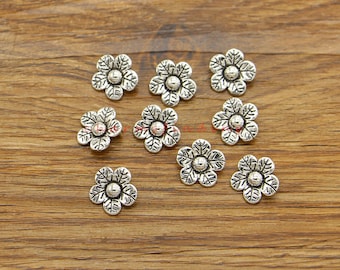 60pcs Small Tiny Flower Floral Charms Pendants Wholesale Bulk Craft Supplies Antique Silver Tone 12x12x5mm cf5070