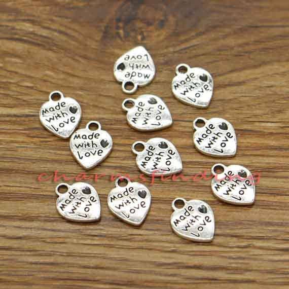 50pcs Made with Love Charms Heart Love Word Charms Valentine | Etsy