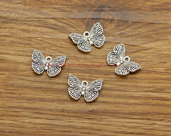 30pcs Butterfly Fly Insect Charms Pendants Garden Charms Antique Silver Tone 18x13mm cf5034