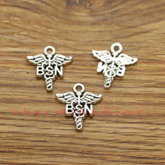 2 BSN Charms Bachelor of Science Nursing Antique Silver Tone SC5503