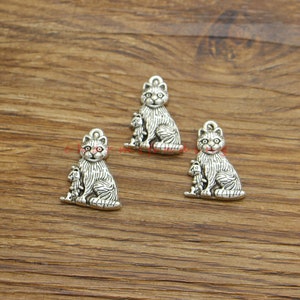 15pcs Cat Charm Puppy Feline Charm Animal Charm Antique Silver Tone 15x21mm cf4370