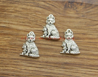 15pcs Cat Charm Puppy Feline Charm Animal Charm Antique Silver Tone 15x21mm cf4370