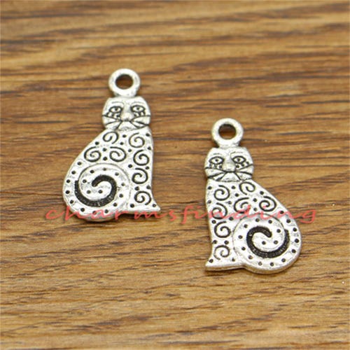 30 stuks kattenbedels schattig dier bedel antiek zilverkleur 13 x 22 mm cf2051