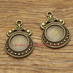 15pcs Flower Pendant Bezel Setting Cabochon Setting Mounting Base Antique Bronze Tone 19x28mm Holds 11x11mm Cabochon cf2142