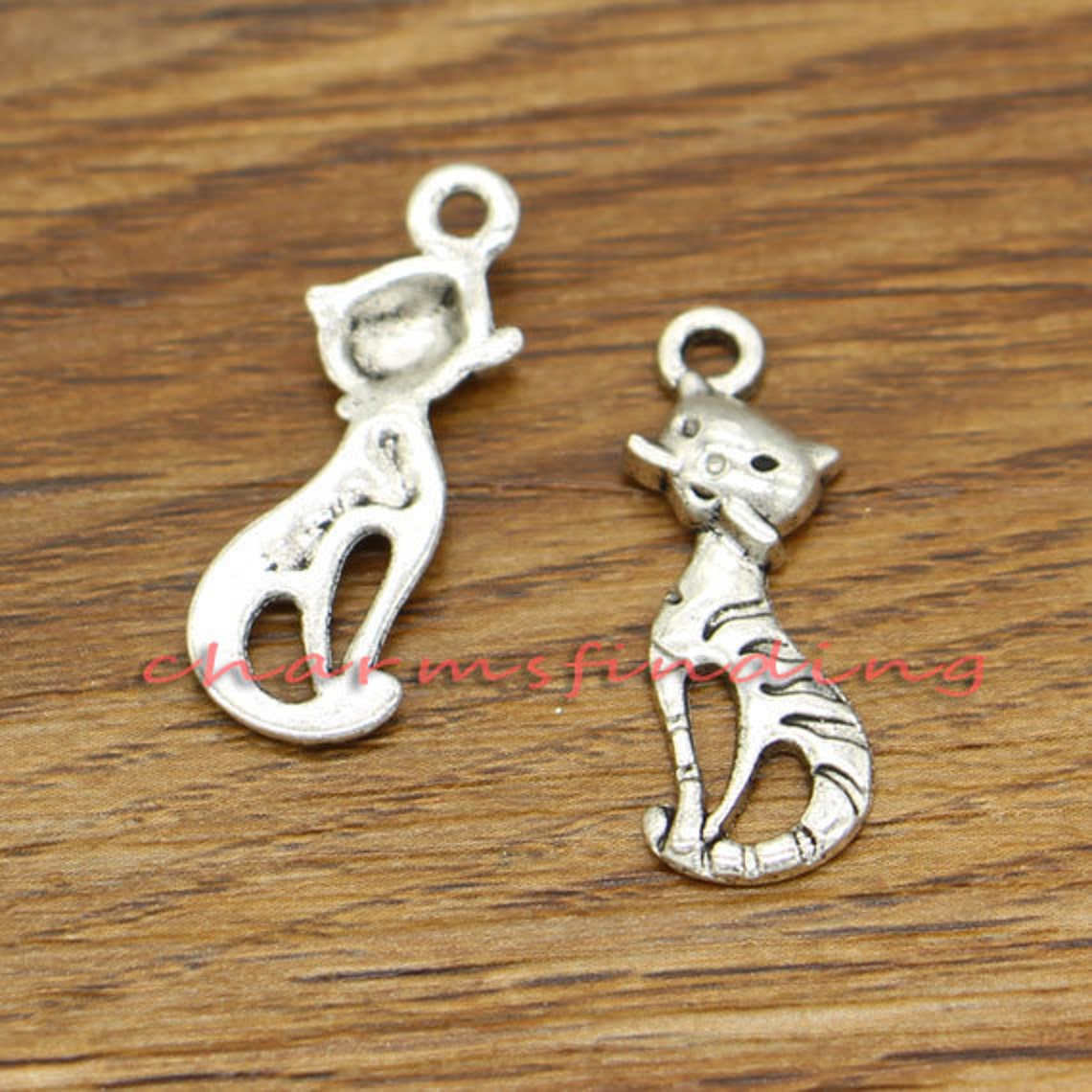 30pcs Cute Cat Charms Animal Charm Antique Silver Tone 9x25mm Etsy