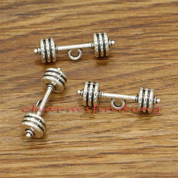 20pcs Barbell Charms 3D Weightlifting Gym Charm Antique Silver Etsy