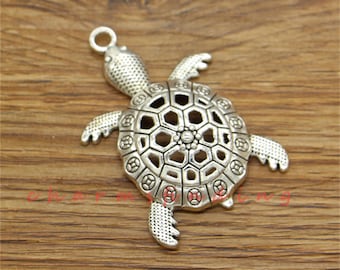 3 piezas de dijes de tortuga grandes, dijes de tortuga, dijes de animales, tono plata antigua, 56 x 37 mm, cf3619