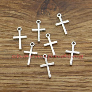 100pcs Cross Charms Religious Charms Double Sided Antique Silver Tone 18x10mm cf3308
