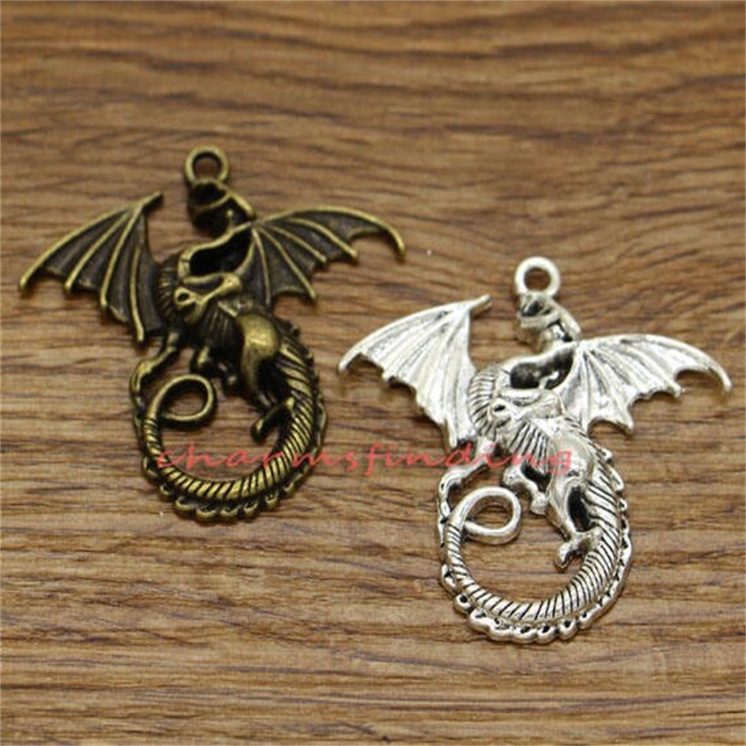5個 大型ドラゴンチャーム 動物チャーム 神話的アンティーク シルバー