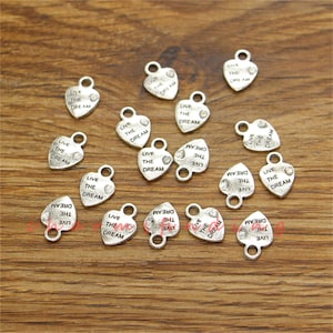 50pcs Live The Dream Heart Charms Dream Charms Antique Silver Tone 2 Sided 9x12mm cf3664