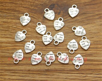 50pcs Live The Dream Heart Charms Dream Charms Antique Silver Tone 2 Sided 9x12mm cf3664