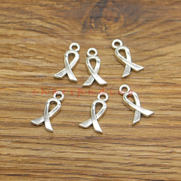 50pcs Awareness Ribbon Charms Hope Charm Antique Silver Tone 10x16mm cf4226