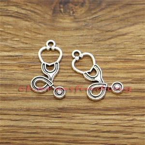 25pc Stethoscope Charms Medical Charm Antique Silver Tone 15x27mm cf3235