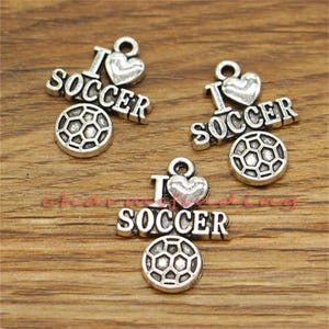 20pcs I Love Soccer Charms Sports Charm Antique Silver Tone 17x22mm cf1806