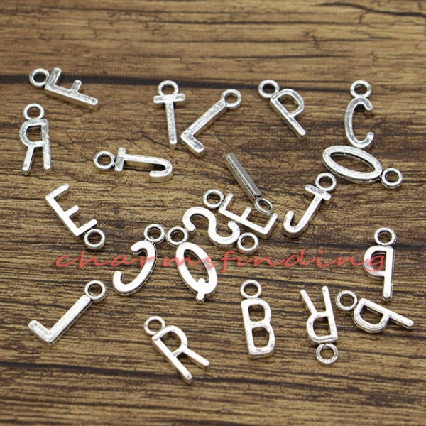 26 lettres A-Z Alphabet Charms Add On lettre initiale breloque fit collier ou bracelet Antique Silver Tone 6x16mm cf0057