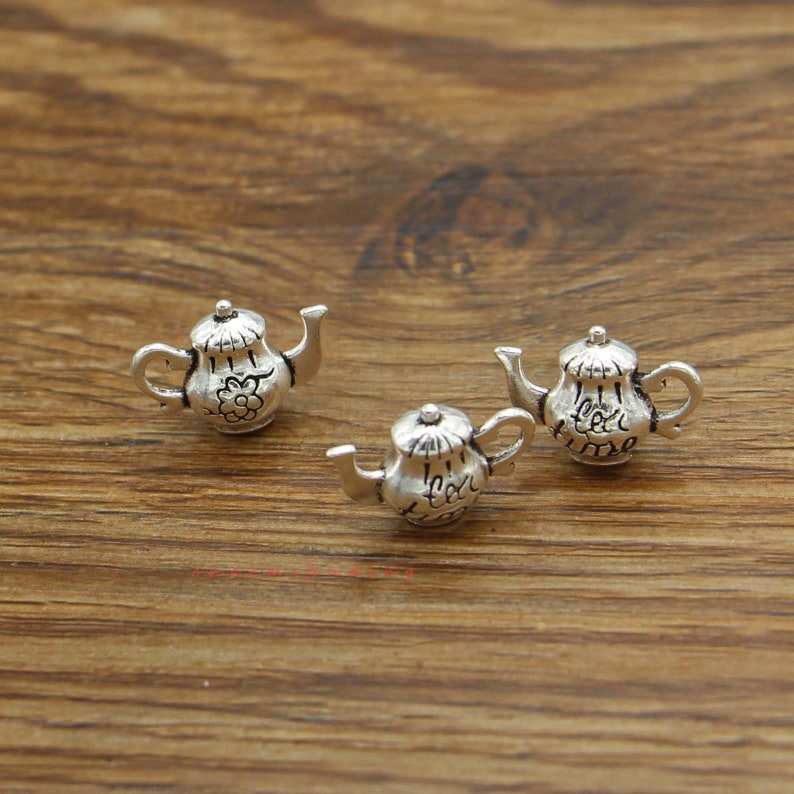 15pcs Teapot Charms Pot Charms 3d Antique Silver Tone Etsy