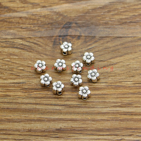 50/100pcs Silver Metal Daisy Flower Beads Spacers Antique Silver Tone Beads 6x7x4mm 1mm hole beads cf4746