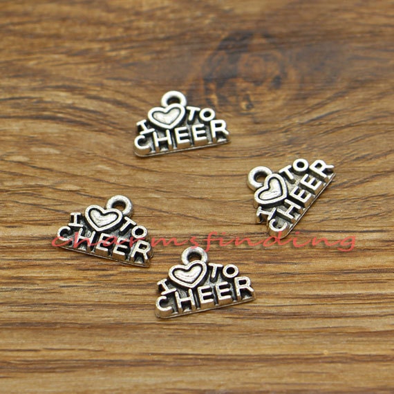 50pcs Cheer Charms I Love To Cheer Charm Antique Silver Tone 14x10mm cf1823