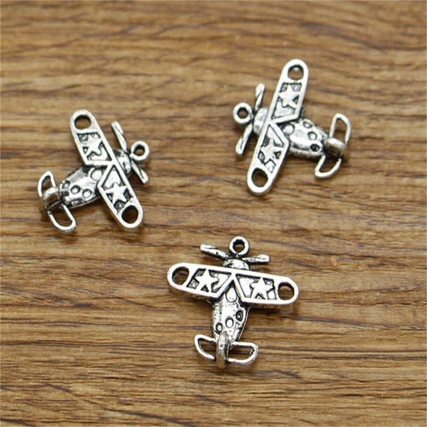 25pcs Plane Charms Airplane Charms Travel Charms Antique Silver Tone 18x19mm cf1861