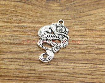 10 Uds. Encantos de sirena océano mar encantos tono plateado antiguo 23x35mm cf4498
