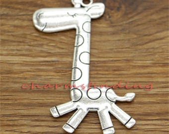 2pcs Huge Giraffe Pendant Charms Animal Pendant Antique Silver Tone 36x67mm cf3285