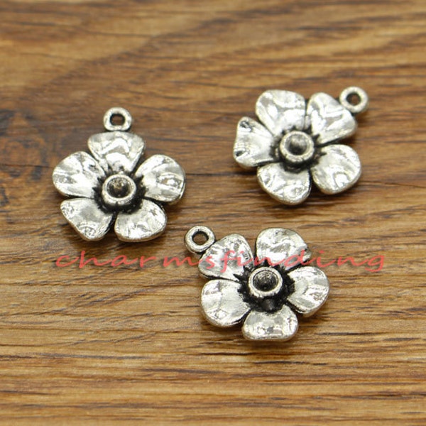 20pcs Flower Charms Floral Charms Antique Silver Tone 17x20mm cf1419