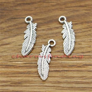 30pcs Leaf Charms Tree Leaf Leaves Charm Antique Silver Tone 7x23mm cf1469