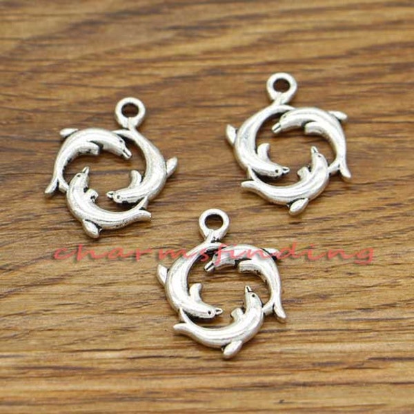 30pcs Dolphin Charms Antique Silver Tone Marine Life Charms 15x21mm cf0629