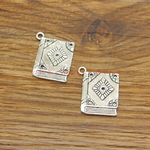 10pcs Book Charms Pendants Teacher School Study Office Charm Antique Silver Tone 22x26mm cf4966