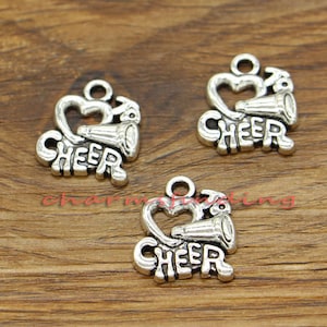 20pcs Cheerleader Charms Love to Cheer Charms Antique Silver Tone 16x18mm cf1812