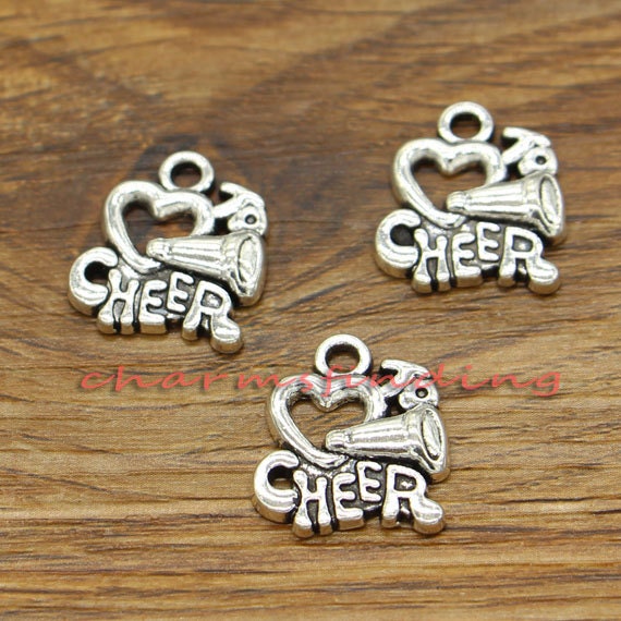 20pcs Cheerleader Charms Love to Cheer Charms Antique Silver Tone 16x18mm  cf1812