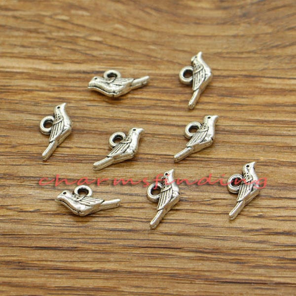 50pcs Small Bird Charms Sparrow Charms Antique Silver Tone 13x7mm cf3257