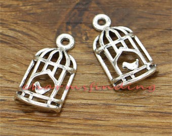 20pcs Birdcage Charm Pendant Antique Silver Tone Charms 27x14mm cf2352