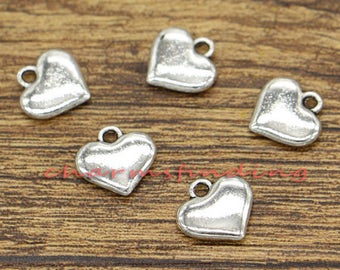 50pcs Heart Charms Valentines Charms Antique Silver Tone 12x11mm cf0999