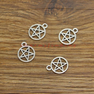 50pcs Pentagram Charms Five-pointed Star Double Sided Charms Antique Silver Tone 13x16mm cf4756
