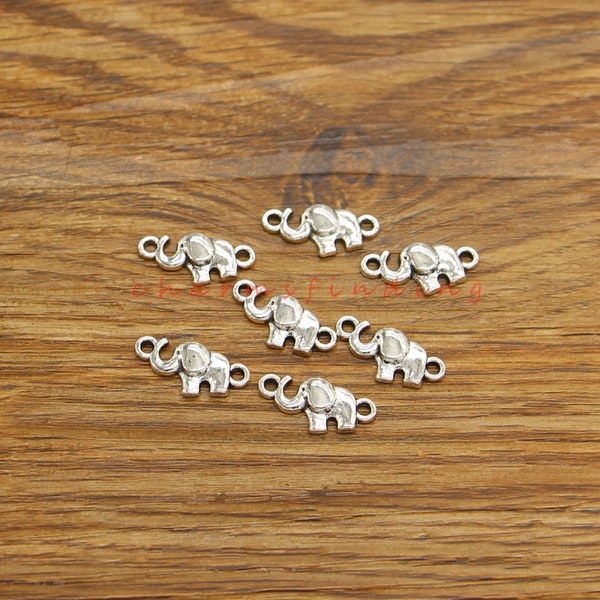 50pcs Small Baby Elephant Connector Charms Bulk Animal Connectors Links Jewelry Making DIY Antique Silver Tone 18x9mm cf4791