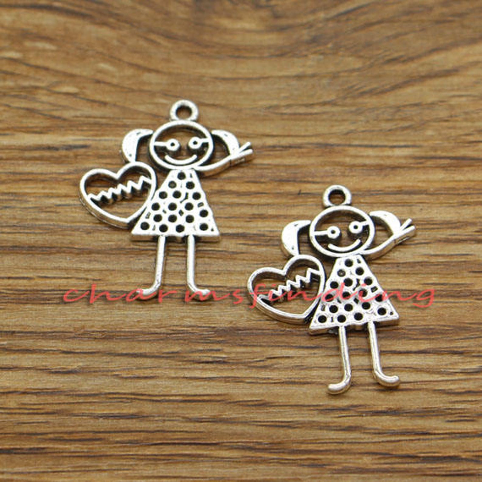 20pcs Baby Girl Charms Heart Charms Antique Silver Tone Etsy