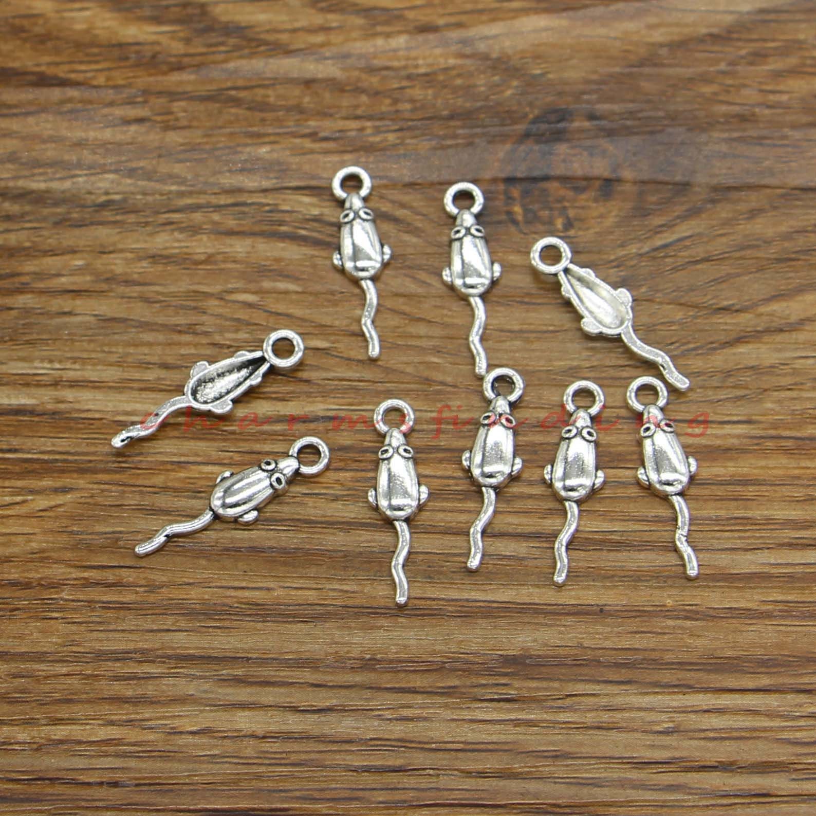 100pcs Mouse Charms Rat Mice Animal Charms Antique Silver